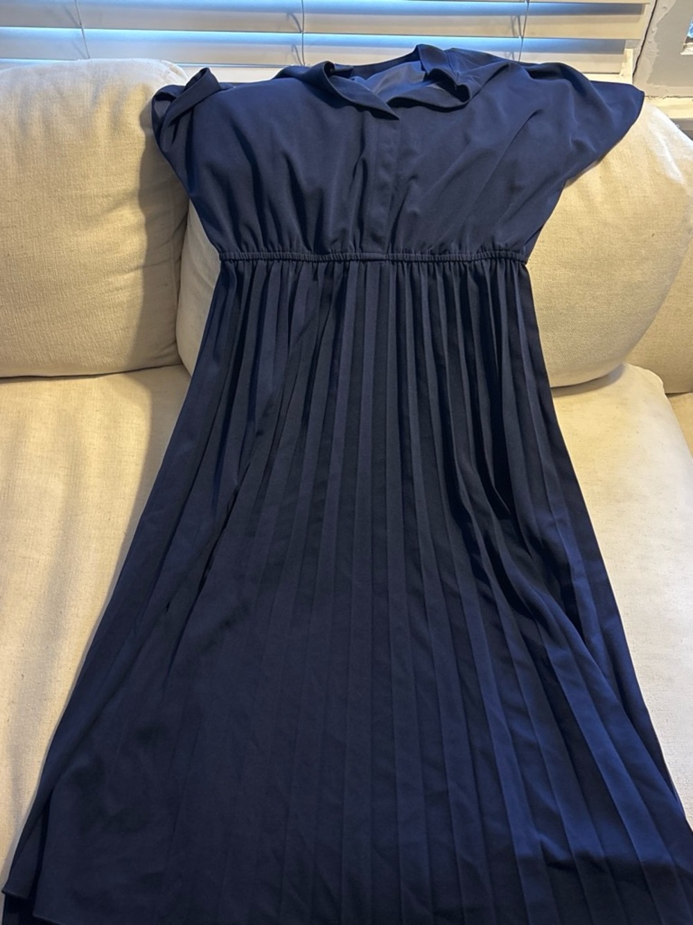 Navy Pleated Midi summer Dress